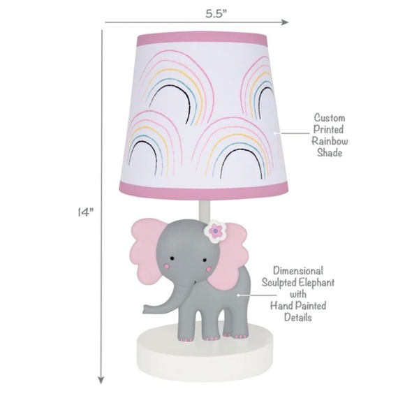 NEW LAMBS & IVY Rainbow Jungle Elephant Nursery Lamp with Shade & Bulb 243024B - Picture 3 of 13